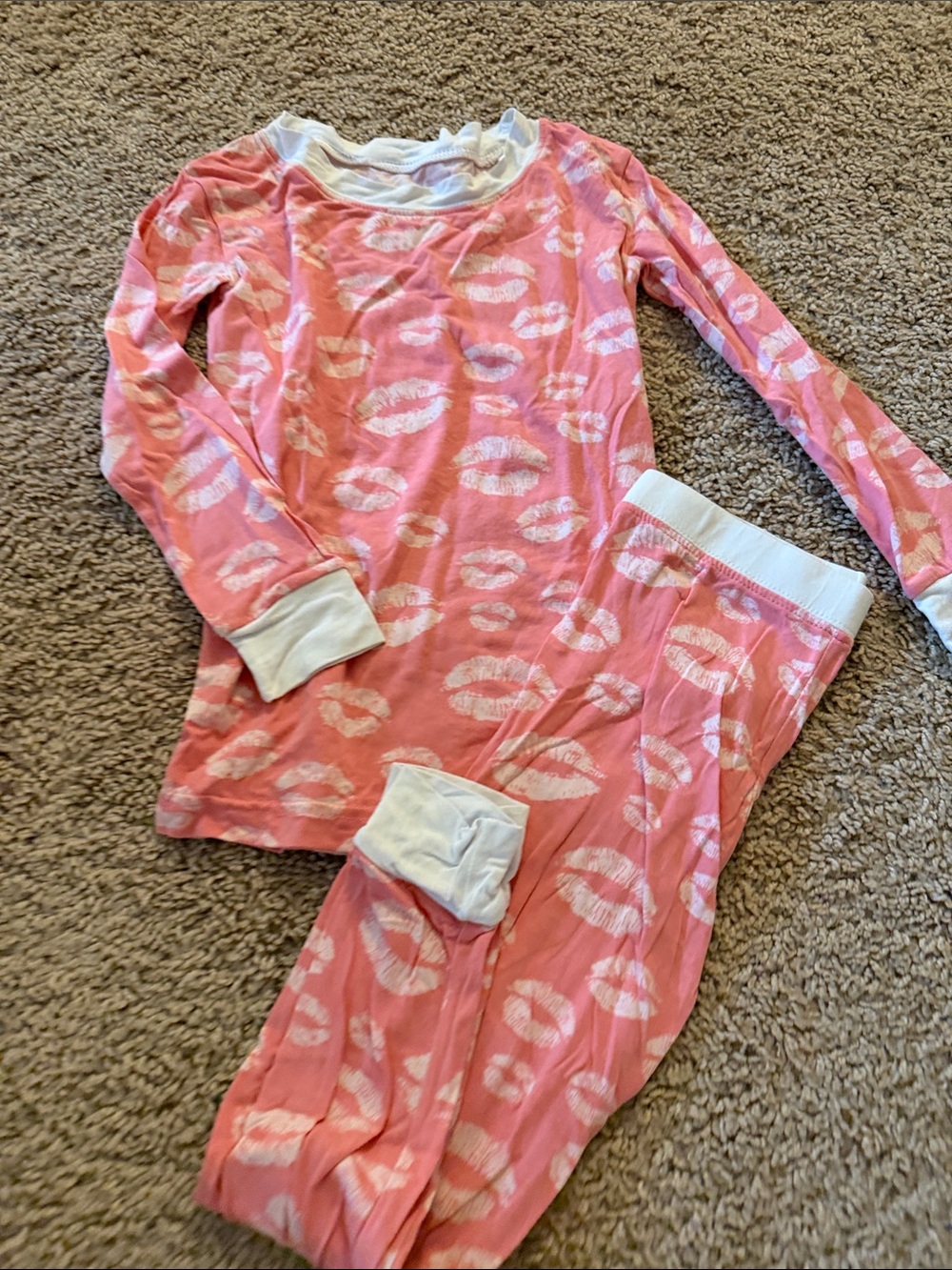 Little Sleepies Pink Lip Print Long-Sleeve Pajama Set with White Trim